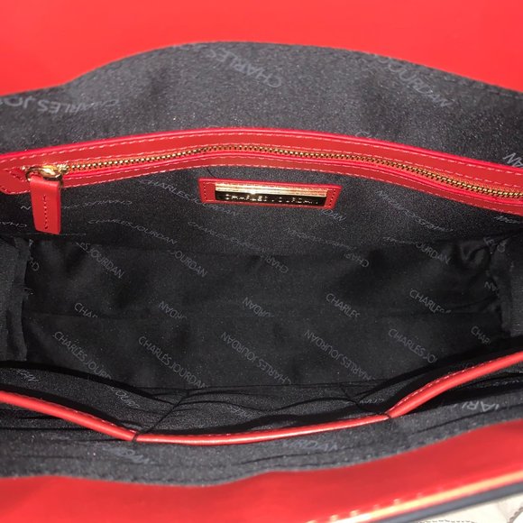Charles Jourdan Navy / Red / Cream Colorblock Boxy Tote Handbag with Charms - Picture 7 of 7